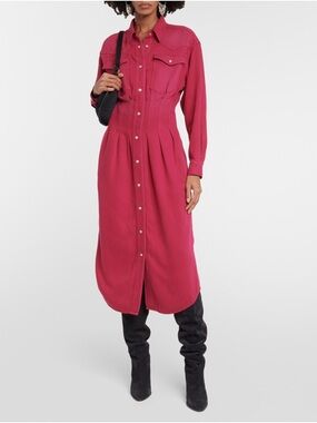 Marant Etoile tomia tencel Long-Sleeve Button Midi Dress in Raspberry